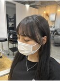 グレージュオリーブベージュ顔周りカット韓国風前髪甲府美容室