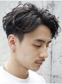 大分緩めツイストスパイラルパーマメンズカットセンターパート