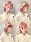 振袖ヘアアレンジ成人式ヘアセット金箔ボブアレンジK20241125