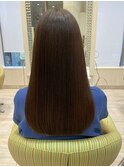 ロングストレート縮毛矯正レイヤー髪質改善ブラウン艶カラー