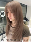 ブリーチなしダブルカラー×ミルクティーベージュ×レイヤー