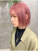 外はねボブ、ペールピンク、ピンクベージュ、ブリーチ2回