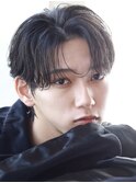 センターパートコンマバングオリーブグレージュ韓国ヘアマッシュ