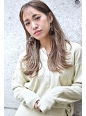 mowen×鎖骨ミディアム×ハイライトベージュ×グレージュ