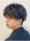 波巻きツイストスパイラルパーマツーブロック刈り上げ