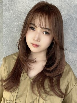 ミンクス渋谷スマートサロン(MINX shibuya smart salon) ロングレイヤー 前髪ピンクベージュインナーグレージュ