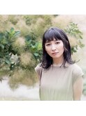 ミディアムボブショートバングくせ毛風パーマナチュラルブラウン