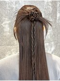 ヘアセット 結婚式ヘア カチモリ タイトヘア ハーフアップ