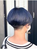 刈り上げマッシュ+ブルーブラックカラー