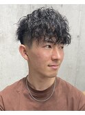 メンズ/アップバング/ツーブロックマッシュ/束感ショート波巻き