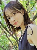 顔周りレイヤーカットグレージュカラーくびれボブベージュカラー