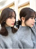 20代30代40代◎前髪パーマ韓国風巻きくすみベージュお団子ヘア