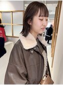"久保田"くびれボブ切りっぱなしヘアワイドバング縮毛矯正