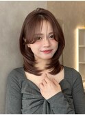 韓国ミディアムレイヤーカット小顔2wayバングワンカール秋カラー