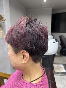 リアン(Lien) 刈り上げベリーショート×ハイライト レッド/30代40代50代