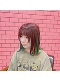 原口☆赤茶＋インナーエメラルド☆福岡久留米