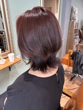 ルポヘアー(Repos Hair) ワインレッド×レイヤーウルフ