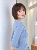 地毛風縮毛矯正韓国風顔まわりレイヤー小顔ボブ切りっぱなしボブ