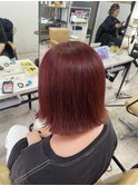 レッドブラウンボブレイヤーカットデザインカラーブリーチ所沢