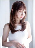 ロング美髪顔周りレイヤー韓国ヘア_F80142