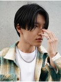 センターパートショートxブルーブラック