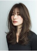 顔まわりレイヤー顔回りカットダークブラウンハッシュカット