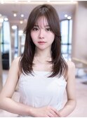 大人ガーリー顔周りレイヤーカット×ダークアッシュ/髪質改善