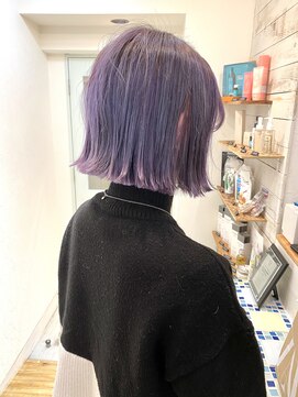 レンク(LENC) Coast.切りっぱなしボブ×ダブルカラー×ブリーチ×バイオレット