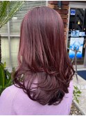 レイヤーロング×ピンクブラウンカラー