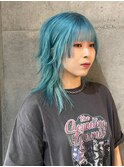 ザクザクレイヤー/韓国スタイル/ウルフヘア/ハイトーンヘア/青髪