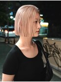 ミルクティーベージュ　　パッツンボブ　ブロンドベージュ