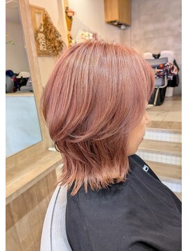 ヘアサロン アンフェール(Hair Salon Amfaire) 小林/ブリーチ１～２回ピンクベージュ/白髪染め/ひし形レイヤー