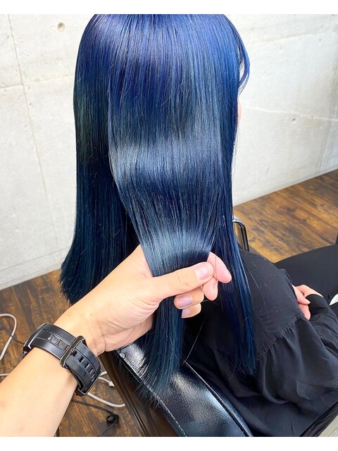 #ブルーカラー#セミロング#つや髪#ストレートヘア#青