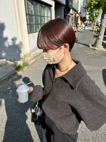 チャプター 問屋町(chapter) ブリーチなしカラーワインレッドブラウンハンサムショートボブ