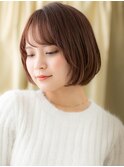 斜めバング暖色系カラー大人美人ひし形丸みボブY越谷30代40代