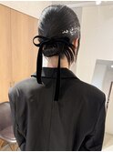 久保田)卒業式ヘアアレンジタイトシニヨンリボンアレンジ