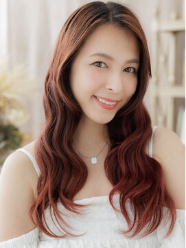 カバーヘア ブリス 大宮西口(COVER HAIR bliss) 波巻きウェーブチェリーレッドくびれロングa大宮20代30代40代