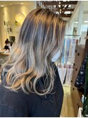 大人女性カラー透明感バレイヤージュヘアカラーニュアンスパーマ