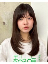 ミディアムレイヤー/くびれヘア/アプリコットオレンジ/20代/30代