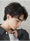 渋谷フェザーパーマメンズマッシュウルフセンターパートカット