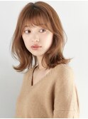 外ハネミディアム シースルーバング ベージュ大人ガーリー