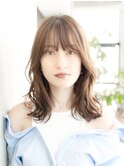大人かわいい前髪セシルカットココアブラウンフリンジウェーブ