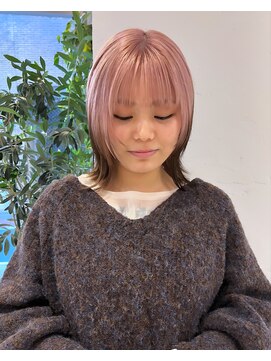 スタン 渋谷(Stam) ペールピンク裾カラーデザインカラー韓国ミディアムレイヤー渋谷