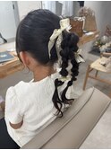 編み込みツインポニー
