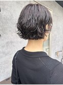 アッシュブラウンミニボブショートボブニュアンスパーマ