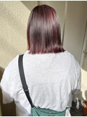 "久保田"ブリーチなしレッドブラウン切りっぱなしボブ