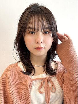 ガーデン ムサシコスギ(GARDEN MUSASHIKOSUGI) 外ハネミディアム/透明感グレージュカラー/黒髪/顔周りカット