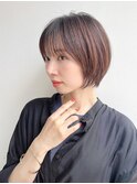 大人ショートボブ前髪ありひし形丸み丸顔面長絶壁K20240811