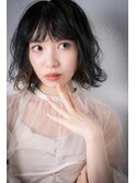 インナーカラーハイライト黒髪Aラインボブパーマv上尾20代30代