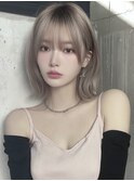 外はねロブ レイヤーカット 韓国ヘア 小顔ヘア ブロンドヘア